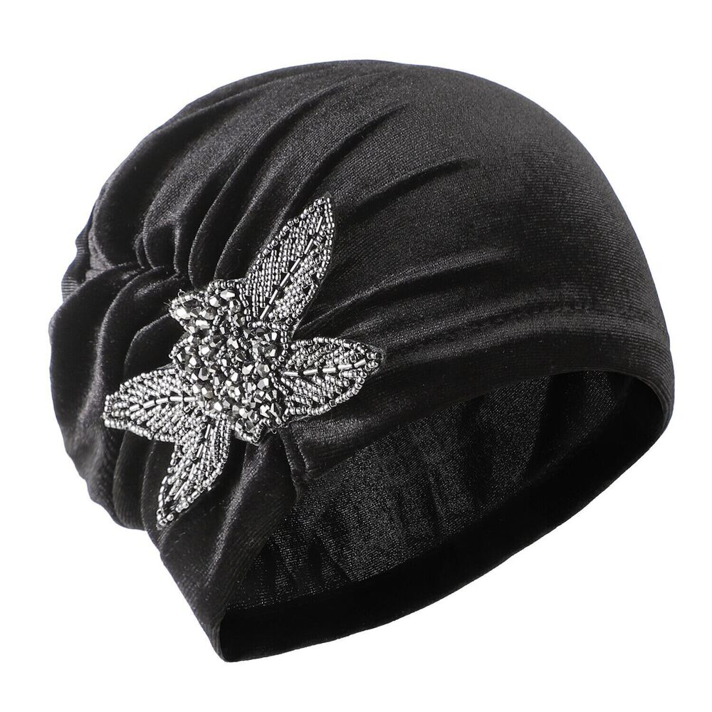 4447 1920s Gatsby Turban Hat Vintage Ruffle Crystal Head Wraps Twist